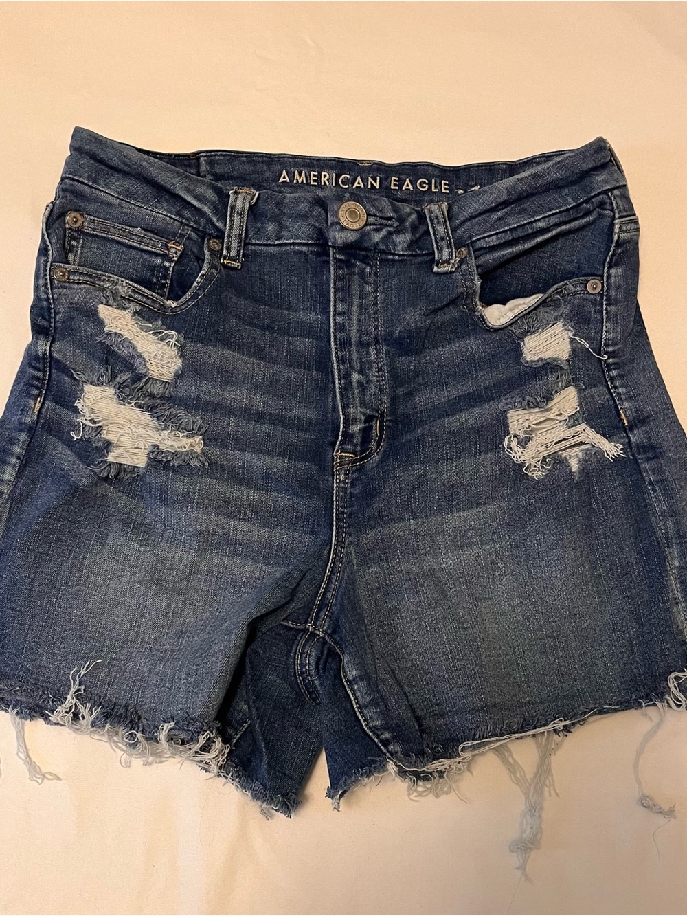 American Eagle Women's size 10 Distressed Denim Shorts - Dark Blue